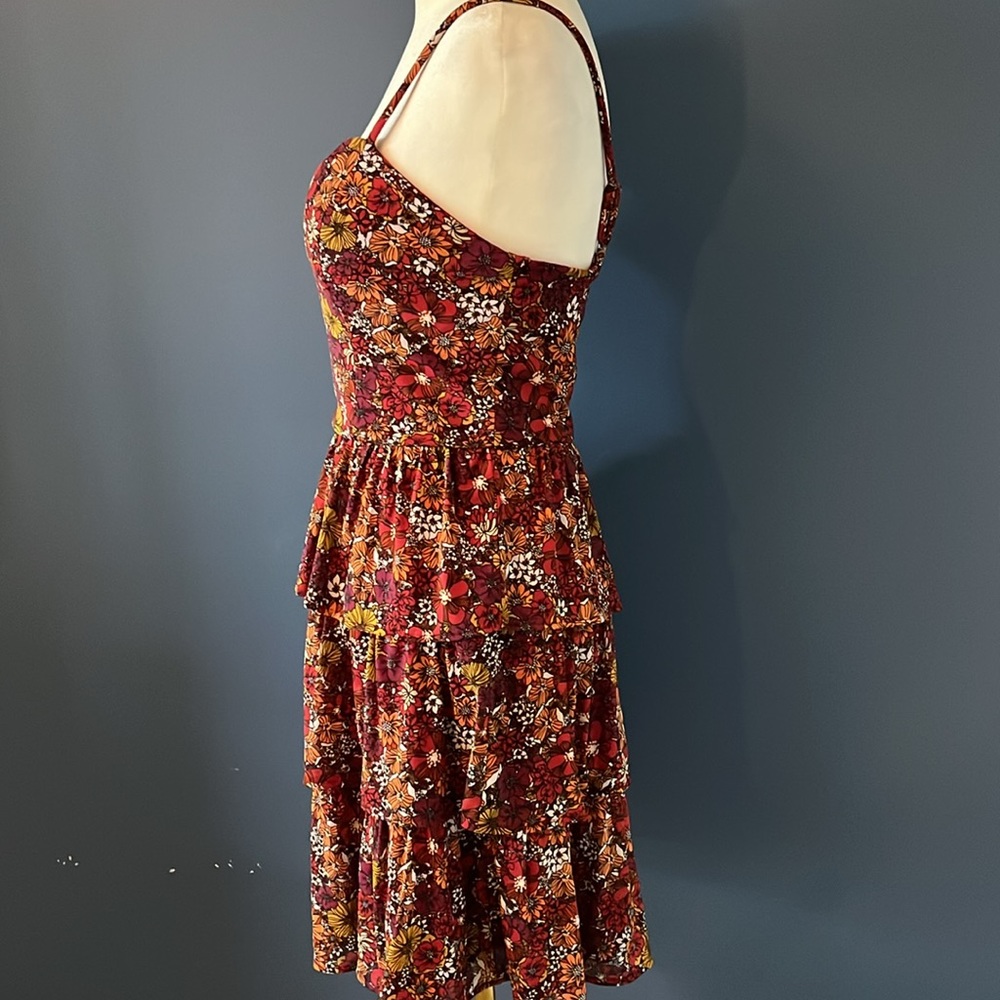 By & by burgandy red floral, spaghetti strap, tiered dress - Picture 5 of 10
